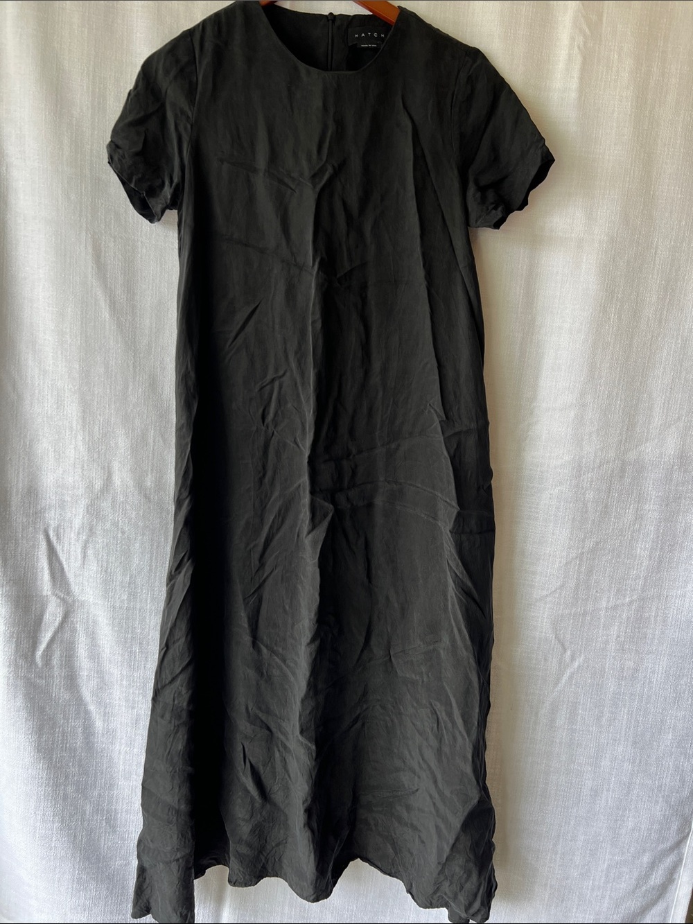 Hatch “James” Black Short-Sleeve Midi Dress